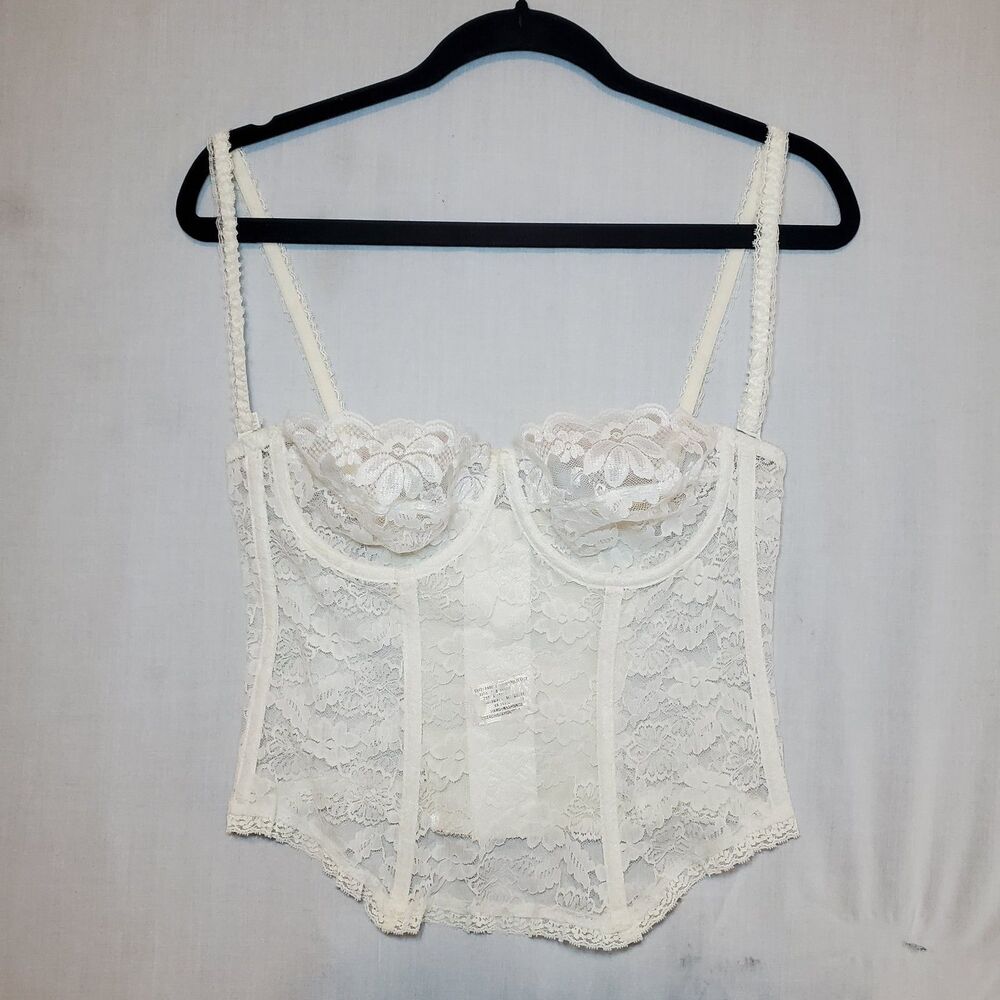 Vtg 1960s Delores For Poitette Full Lace Bustier Removable Straps Sz Sm Coquette